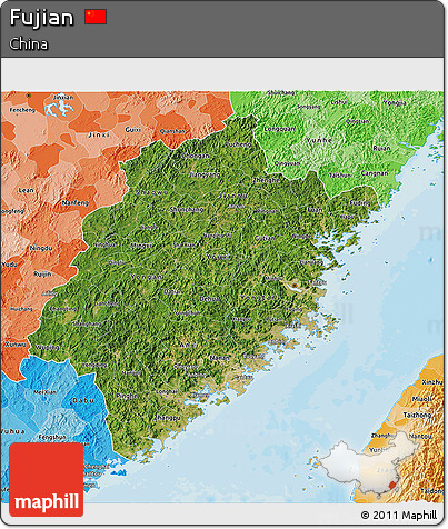 Satellite 3D Map of Fujian, political shades outside