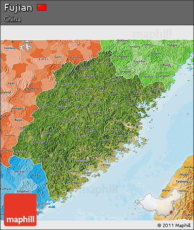 Satellite 3D Map of Fujian, political shades outside