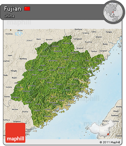 Satellite 3D Map of Fujian, shaded relief outside