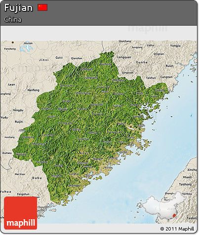 Satellite 3D Map of Fujian, shaded relief outside