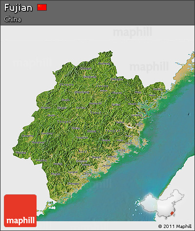Satellite 3D Map of Fujian, single color outside