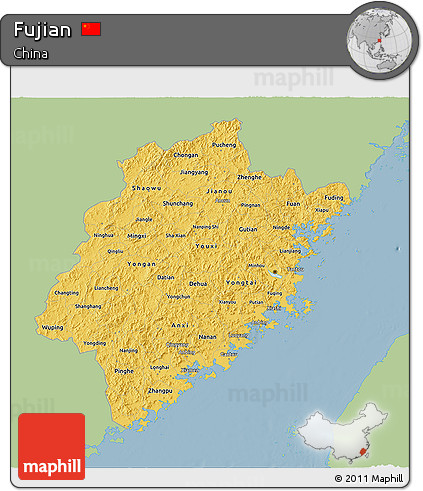 Savanna Style 3D Map of Fujian, single color outside
