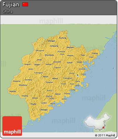 Savanna Style 3D Map of Fujian, single color outside