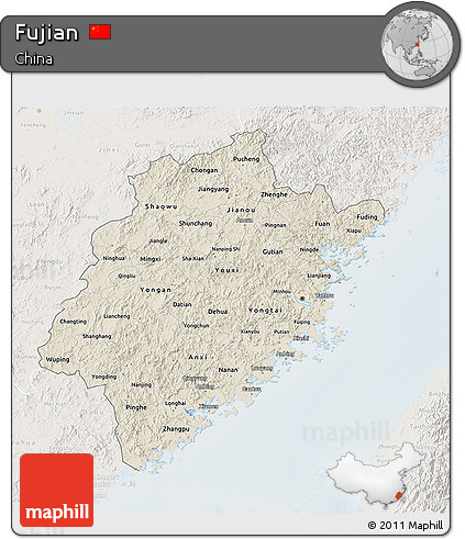 Shaded Relief 3D Map of Fujian, lighten