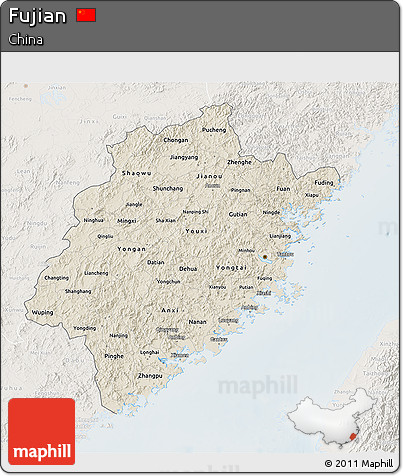 Shaded Relief 3D Map of Fujian, lighten