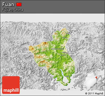 Physical 3D Map of Fuan, lighten, desaturated