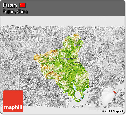 Physical 3D Map of Fuan, lighten, desaturated