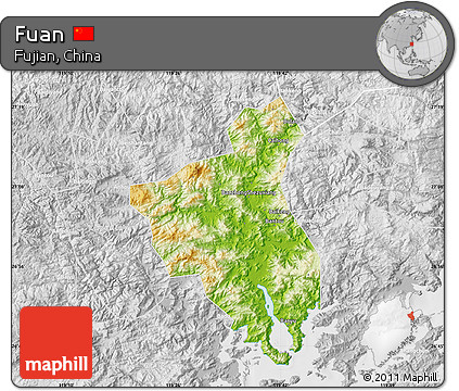 Physical Map of Fuan, lighten, desaturated