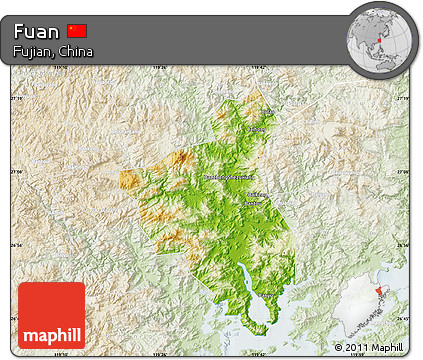 Physical Map of Fuan, lighten