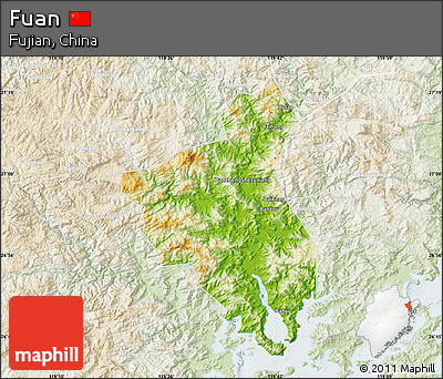 Physical Map of Fuan, lighten
