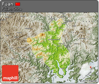 Physical Map of Fuan, semi-desaturated