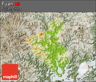 Physical Map of Fuan, semi-desaturated