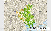 Physical Map of Fuan, shaded relief outside