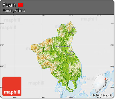 Physical Map of Fuan, single color outside