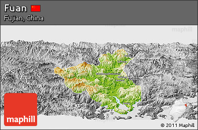 Physical Panoramic Map of Fuan, desaturated