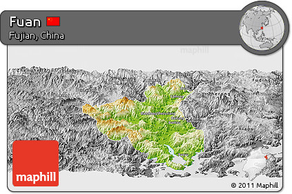 Physical Panoramic Map of Fuan, desaturated