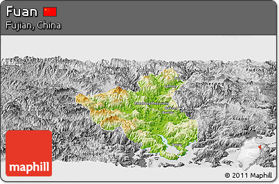 Physical Panoramic Map of Fuan, desaturated
