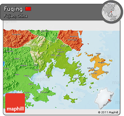 Physical 3D Map of Fuqing, political outside