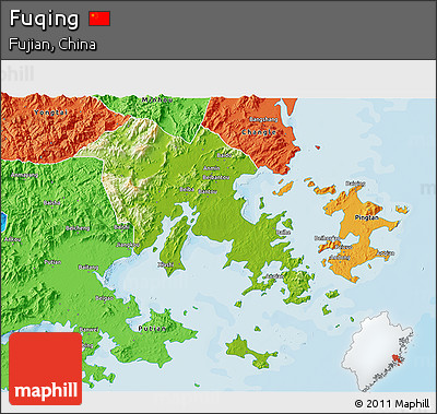 Physical 3D Map of Fuqing, political outside