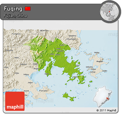 Physical 3D Map of Fuqing, shaded relief outside