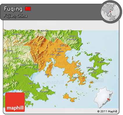 Political 3D Map of Fuqing, physical outside