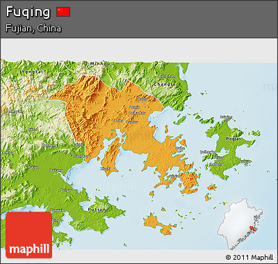 Political 3D Map of Fuqing, physical outside