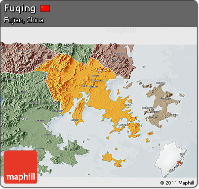 Political 3D Map of Fuqing, semi-desaturated