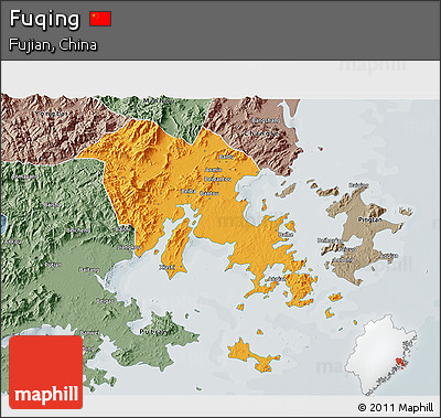 Political 3D Map of Fuqing, semi-desaturated