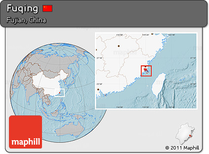 Gray Location Map of Fuqing, highlighted country, hill shading