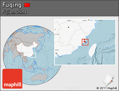 Gray Location Map of Fuqing, highlighted country, hill shading