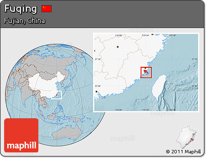Gray Location Map of Fuqing, highlighted country, hill shading