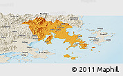 Political Panoramic Map of Fuqing, shaded relief outside