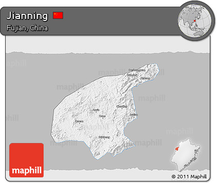 Gray 3D Map of Jianning, single color outside