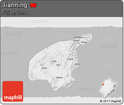 Gray 3D Map of Jianning, single color outside