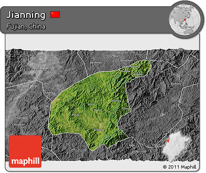 Satellite 3D Map of Jianning, desaturated