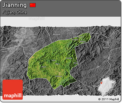 Satellite 3D Map of Jianning, desaturated