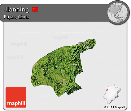 Satellite 3D Map of Jianning, single color outside