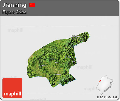 Satellite 3D Map of Jianning, single color outside