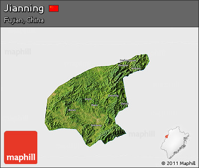Satellite 3D Map of Jianning, single color outside