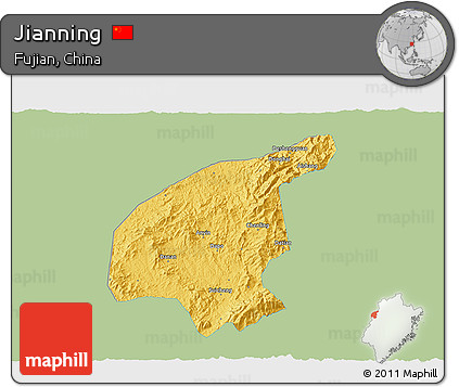Savanna Style 3D Map of Jianning, single color outside