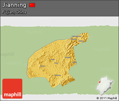 Savanna Style 3D Map of Jianning, single color outside