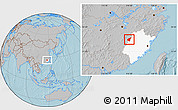 Gray Location Map of Jianning, highlighted parent region, hill shading
