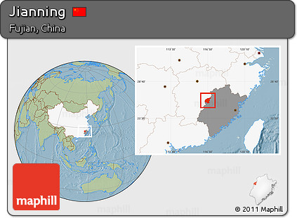 Savanna Style Location Map of Jianning, highlighted country, highlighted parent region, hill shading