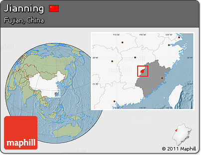 Savanna Style Location Map of Jianning, highlighted country, highlighted parent region, hill shading