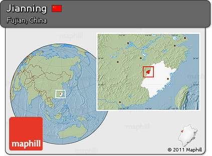 Savanna Style Location Map of Jianning, highlighted parent region, hill shading