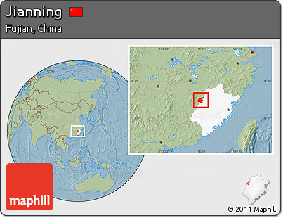 Savanna Style Location Map of Jianning, highlighted parent region, hill shading