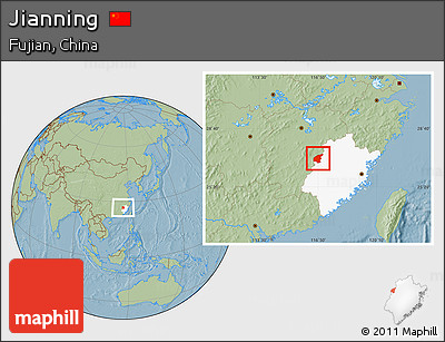Savanna Style Location Map of Jianning, highlighted parent region, hill shading