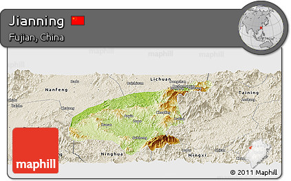 Physical Panoramic Map of Jianning, shaded relief outside