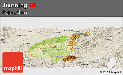 Physical Panoramic Map of Jianning, shaded relief outside