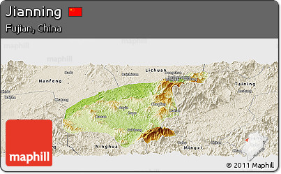 Physical Panoramic Map of Jianning, shaded relief outside